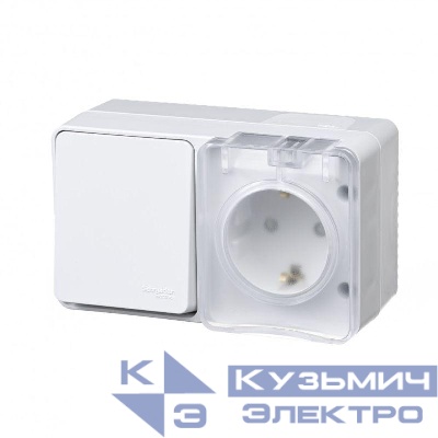 Блок ОП AtlasDesign PROFI IP54 (розетка 1-м 16А заземл. защ. шторки + 1-кл. выключатель 10А) бел. SE ATN540170