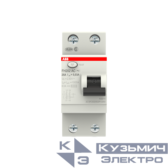 FH202 AC-25/0,03 Выключатель дифференциального тока 2-модульный EU 2CSF202002R1250 (замена для 2CSF202004R1250)