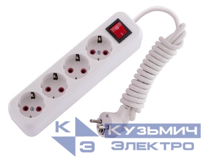Удлинитель 4х2м с заземл. 16А IP20 Lila с выкл. LEZARD 720-0402-402