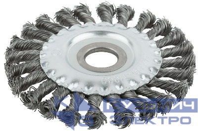 Корщетка тип "колесо" посадочный диаметр 22.2мм стальная витая проволока 125мм MOS 38930М