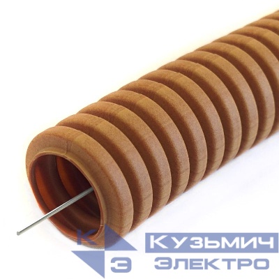 Труба гофрированная ПВХ легкая d20мм с протяжкой 350 Н бук (уп.100м) Промрукав PR01.0033