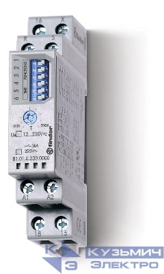 Таймер модульный мультифункциональный (AI DI SW SP BE DE EEb) функции SET RESET 12…240В AC/DC 1CO 16А 17.5мм регулировка времени 0.1с…10ч IP20 FINDER 810102300000