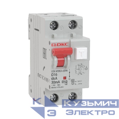 Выключатель автоматический дифференциального тока 2п (1P+N) C 6А 30мА тип A 6кА MDR63 YON MDR63-22C6-A