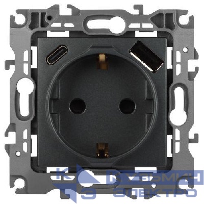 Розетка Эра12 12-4108-12 16А 250В 2P+E с USB type-A+C 5В-3А защ. шторки графит Эра Б0067700