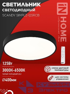Светильник светодиодный SCANDY SIMPLE-125RCB 125Вт 3000-6500К 10000лм 230В 400х50мм пульт ДУ черн. IN HOME 4690612062136