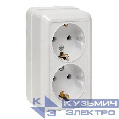 Розетка 2-м ОП Рим 16А IP20 с заземл. бел. EKF ENR16-128-10