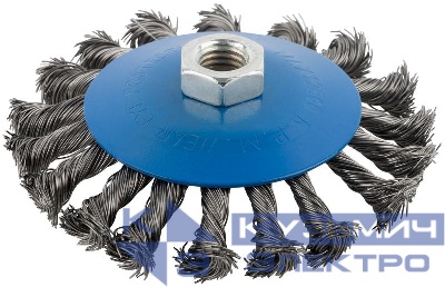 Корщетка тип "колесо" с наклоном гайка М14 стальная витая проволока 115мм MOS 38937М