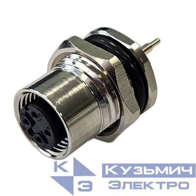 Разъем М12 4D гнездовой пайка на печатную плату метал. прямой резьба M16 приборная часть СЦМ120081-04D СТЭЗ 185200560