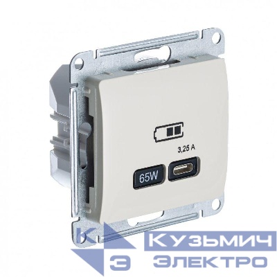 Розетка USB Glossa тип C 65Вт QC PD высокоскор. ЗУ механизм беж. SE GSL000227