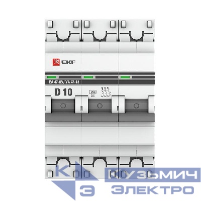 Выключатель автоматический модульный 3п D 10А 4.5кА ВА 47-63 PROxima EKF mcb4763-3-10D-pro
