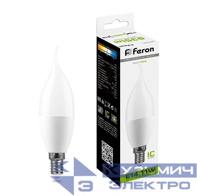 Лампа светодиодная LB-770 11Вт C37T свеча на ветру 4000К E14 230В FERON 25940