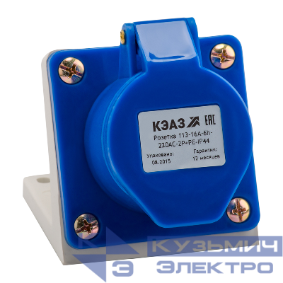 Розетка 113 16А 220В AC 2P+PE 6ч для монтажа на поверхность IP44 КЭАЗ 222746