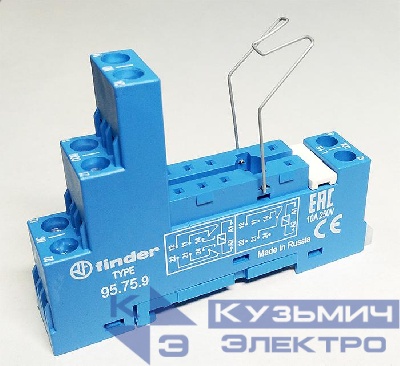 Розетка с винт. клеммами (с зажимной клетью) для реле 40.51 40.52 40.61 40.62 модули 99.01 в комплекте металлич. клипса 095.71 син. FINDER 95759SMA