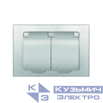 Розетка 2-м СП Афина 16А IP20 с заземл. c крышкой в сборе серебр. Universal A0031-S