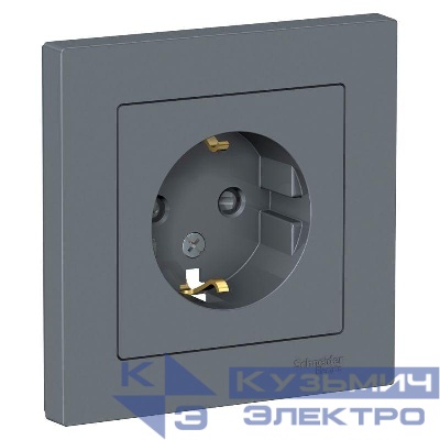 Розетка 1-м СП AtlasDesign 16А IP20 с заземл. защ. шторки в сборе грифель SE ATN000744