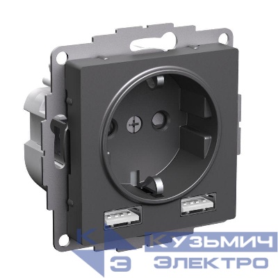 Розетка AtlasDesign 16А с 2-мя заряд. устройствами USB тип A+A 5В/2.4А 2х5В/1.2А механизм базальт SE ATN001430