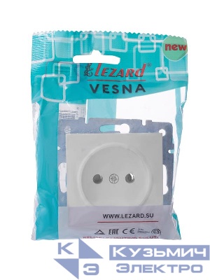 Розетка 1-м СП Vesna без заземл. ПБТ механизм бел. LEZARD 742-0288-121B