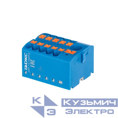 Блок распределительный зажим push-in 1 ввод 6кв.мм 10 точек подключения 2.5кв.мм син. DKC DTP1-110-104SPUB