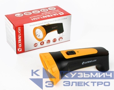 Фонарь аккумуляторный LED3804M 4LED аккум. SLA 220В пластик. черн./желт. (кор.) Ultraflash 12867