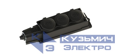 Колодка удлинителя 3-м MultiSet 16А 250В IP44 с заземл. каучук черн. SE MST4103BK