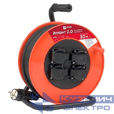 Удлинитель на катушке 4х30м с заземл. 16А IP44 Атлант 2.0 3.5кВт КГ 3х1.5 PROxima EKF UKA02-16-315R-4-30-IP44