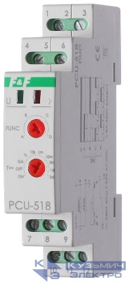 Реле времени PCU-518 8А 230В AC/24В AC/DC 1п IP20 многофункц. с выносн. потенциомметром монтаж на DIN-рейке F&F EA02.001.024
