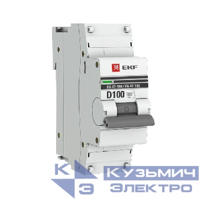 Выключатель автоматический модульный 1п D 100А 10кА ВА 47-100 PROxima EKF mcb47100-1-100D-pro