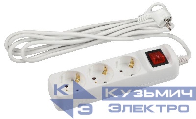 Удлинитель электрический U-3es-3m-3x1.5 с заземлением с выключателем 3 розетки 3м ПВС 3х1.5кв.мм 16А Эра Б0044040