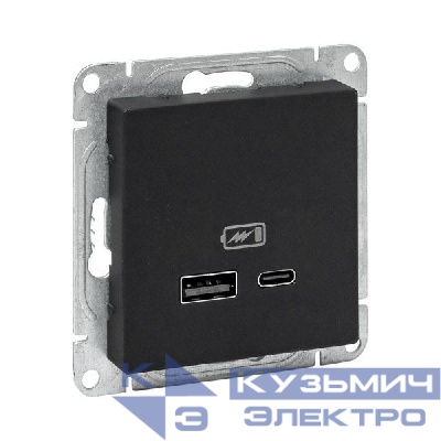 Розетка СП Эпика USB-A+С механизм черн. EKF UP1-SOB-USBA+USBC
