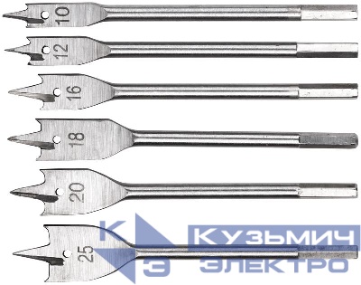 Набор сверл по дереву перовые 6шт (10-12-16-18-20-25мм) FIT 36160