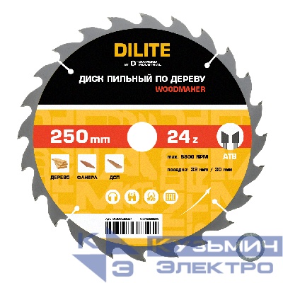 Diamond Industrial Диск пильный по дереву 250х32/30 мм Z=24 ATB Woodmaker DILITE by Diamond Industrial