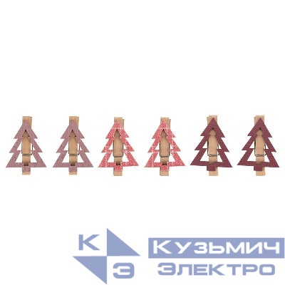 Прищепка деревянная "Елочки" 14.5х4.5х1.6см IP20 роз. (уп.6шт) Neon-Night 504-032