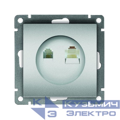 Розетка компьютерная + телефонная 2-м СП Афина механизм серебр. Universal A0052-S