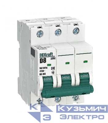 Выключатель автоматический модульный 3п D 8А 6кА ВА-103 DEKraft 12366DEK