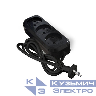 Удлинитель 3х2м без заземл. 10А IP20 Е-202 ПВС 2х0.75 АБС-пластик черн. UNIVersal 2113