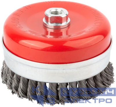 Корщетка-чашка гайка М14 стальная витая проволока с бандажом профи 125мм FIT 39512