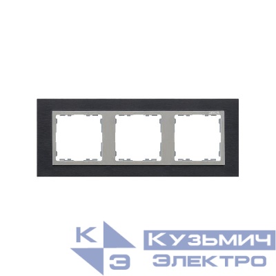 Рамка 3-м Simon82 Nature черн. сталь вставка алюм. Simon 82937-38