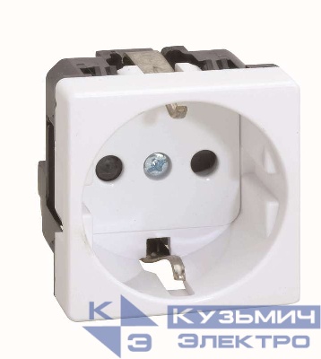 Розетка 1-м СП 2мод. Simon 27 16А 250В 2п с заземл. защ. шторки винтов. клеммы широкий модуль механизм бел. Simon 27472-65