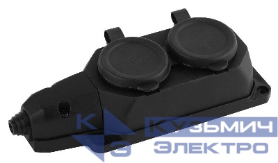 Колодка удлинителя 2-м с заземл. 16А IP44 K-2e-B-IP44 каучук черн. Эра Б0044544