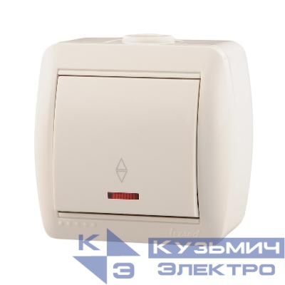 Переключатель проходной 1-кл. ОП Nata 10А с подсветкой бел. LEZARD 710-0200-114