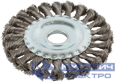 Корщетка-колесо посадочный диаметр 22.2мм витая проволока нержавеющая сталь профи 125мм FIT 38831