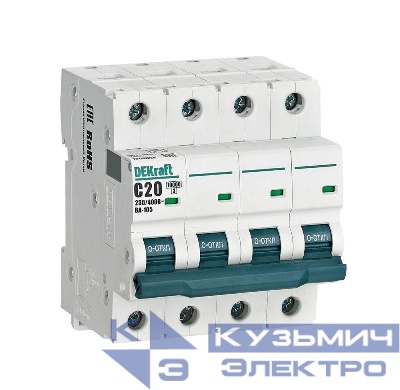 Выключатель автоматический модульный 4п C 20А 10кА ВА-105 DEKraft 13190DEK