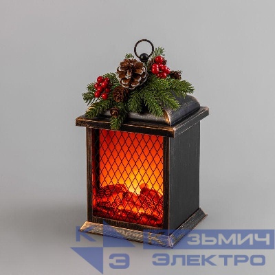 Камин светодиодный Рождество с эффектом живого огня 15х14х26см батарейки 2хС (не в комплекте) и USB бронзовый Neon-Night 511-027