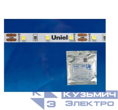 Лента светодиодная ULS-2835-60LED/m-8mm-IP20-DC24V-6W/m-5M-DW 6Вт/м 60LED/м 6500К холод. бел. IP20 24В DC 8мм гибкая на самоклеящейся основе герметичн. упак. (уп.5м) Uniel UL-00002969