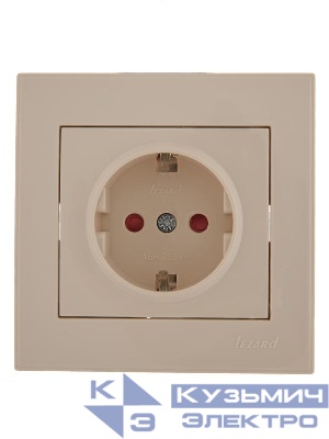 Розетка 1-м СП Rain с заземл. защ. шторки с заземл. керамика крем. LEZARD 703-0303-124