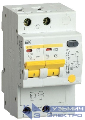 Выключатель автоматический дифференциального тока селективный 2п 50А 300мА тип AC АД12S KARAT IEK MAD13-2-050-C-300