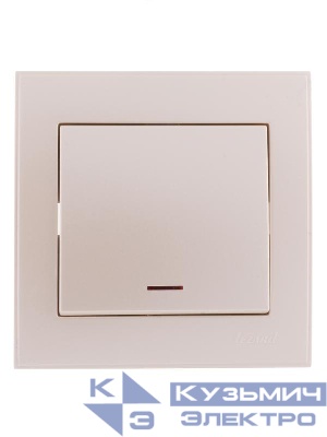 Выключатель 1-кл. СП Rain 10А IP20 с подсветкой жемчуж./бел. метал. LEZARD 703-3030-111