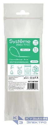 Стяжка кабельная 200х3.6 бел. (уп.100шт) SE IMT20036W