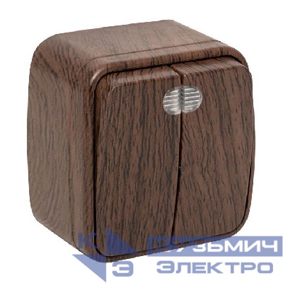 Выключатель 2-кл. 2п ОП Минск 10А IP20 с индикатором темн. дерево EKF EGV10-123-40