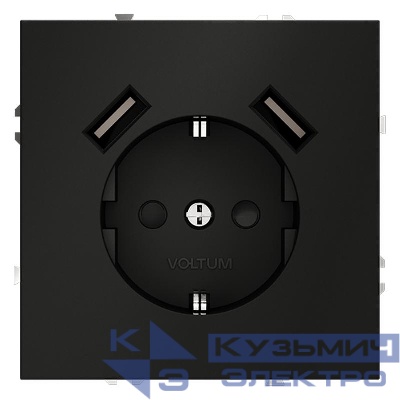 Розетка 1-м СП S70 16А с USB A+A с заземл. защ. шторки механизм черн. матов. Voltum VLS040408